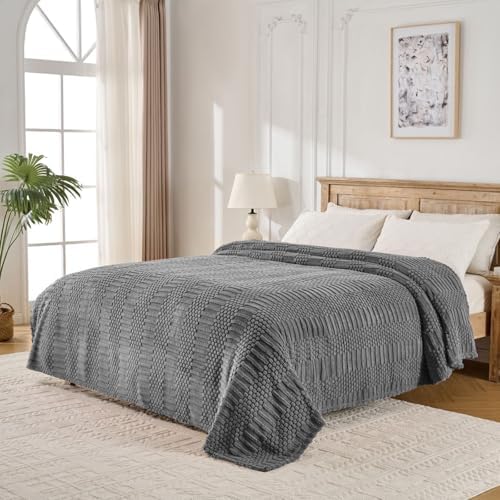 60x80 Inch Grey Twin Blanket - Soft & Fluffy Fleece, Cute & Aesthetic, Perfect for Sofa, Couch, Chair, Bed, Living Room