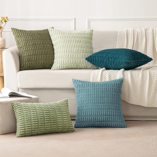 MIULEE Corduroy Decorative Throw Pillow Covers 18x18 Coastal Blue Pack of 2