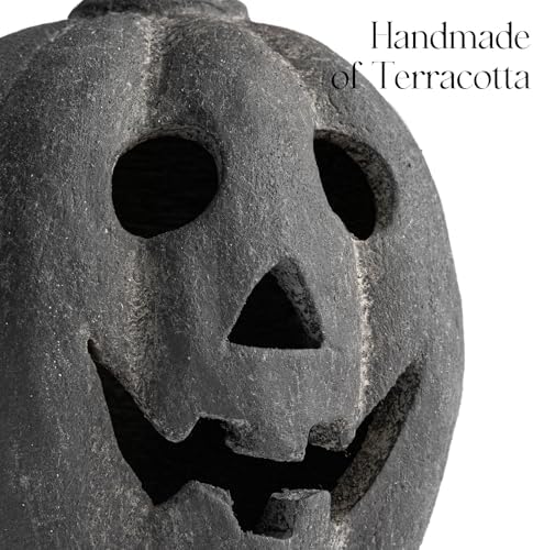 Halloween Decorations - Black Handmade Terracotta Jack O Lantern Pumpkin