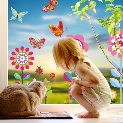ROROP 107PCS Spring, Summer & Fall/ Winter Window Clings - Spring Flowers, Butterfly & Others - Decals Sticker Set