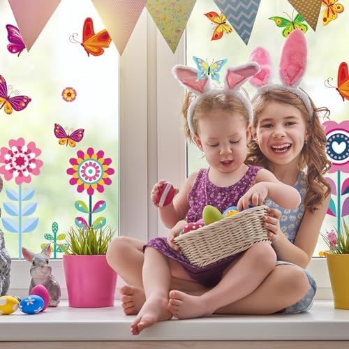 ROROP 107PCS Spring, Summer & Fall/ Winter Window Clings - Spring Flowers, Butterfly & Others - Decals Sticker Set