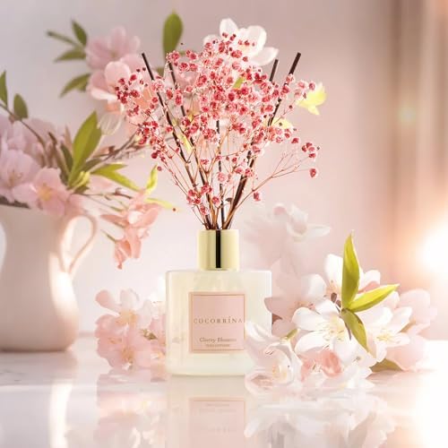 COCORRÍNA Reed Diffuser - Cherry Blossom 6.7 Fl.oz Reed Diffuser Set with Sticks & Preserved Baby's Breath, Reed