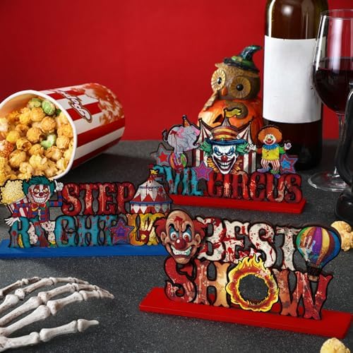 Yuntau 6 Pcs Halloween Clown Carnival Table Decorations Wooden Centerpiece