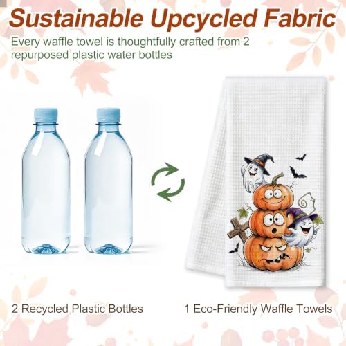 Halloween Hand Towels, Pumpkin Waffle Kitchen Towels 16x24 Inch