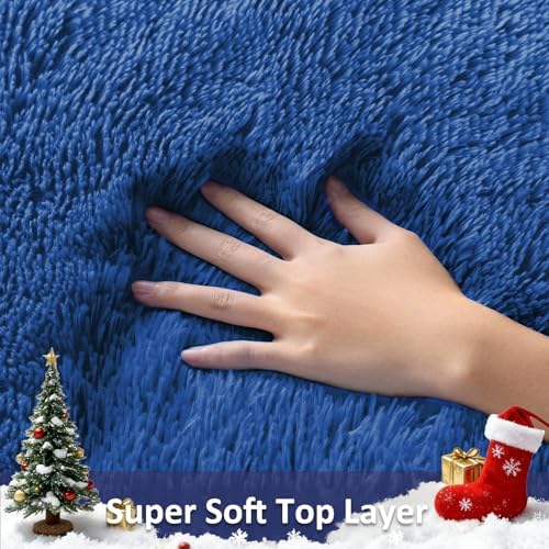 Ophanie Blue Runner Rug for Hallway, 2x6 Bedroom Bedside Living Room Rugs, Non Slip Fluffy Soft Shaggy Carpet for Kids