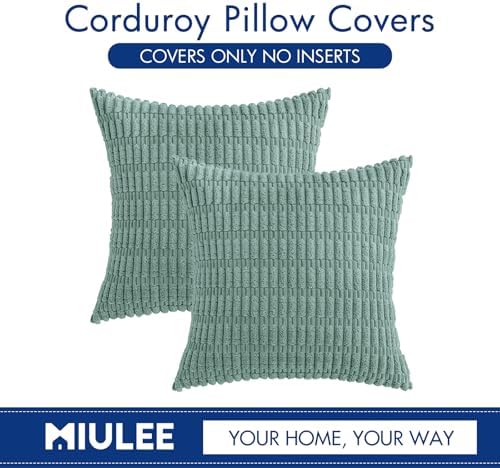 MIULEE Corduroy Decorative Throw Pillow Covers 18x18 Teal Green Pack of 2