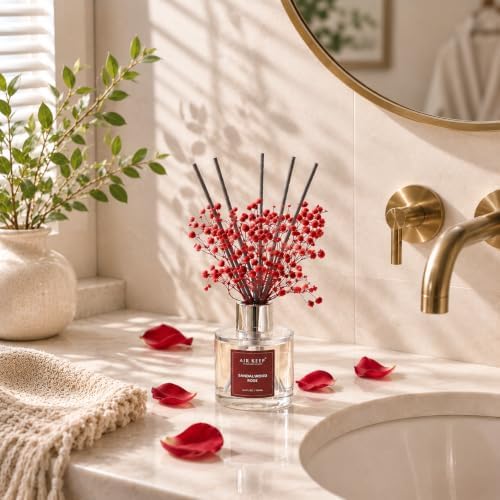 Airkeep Reed Diffuser Set,3.38 fl oz (100 ml) - Sandalwood Rose Oil Diffusers with 8 Reed Sticks,Home Fragrance Reed
