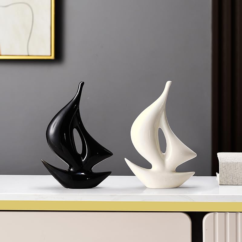 Sailboat Art Ceramic Statues / Silver