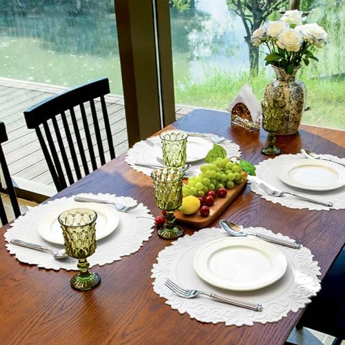 Round Faux Leather Placemats Set of 4, Dining Table Mats, White