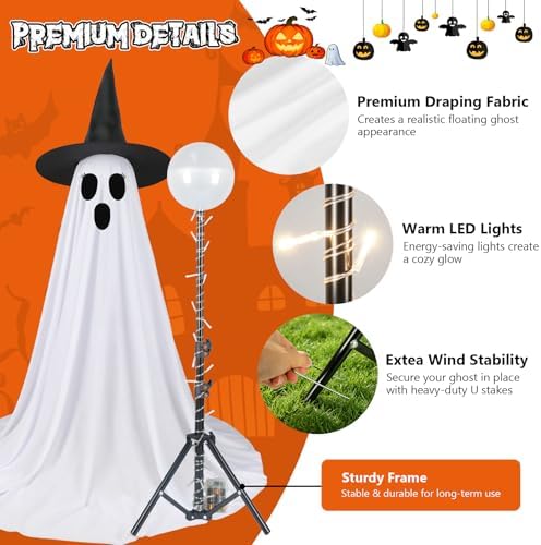 Halloween Ghost Decorations, 2 Pack 59" Lighted Ghosts with Remote
