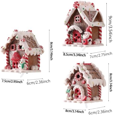 3 Pcs Gingerbread House Ornaments for Christmas Tree Decorations