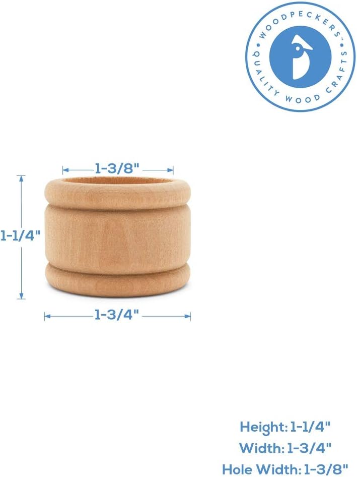 Unfinished Wood Napkin Rings Set of 24, 1-3/4 Inch Wooden Napkin Rings for Decorating and Crafting, Colonial Style, by