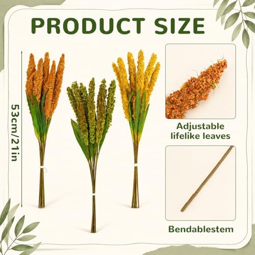 3 Pcs Fall Stems for Vases Artificial Grain Ear Stems Faux Fall Flowers