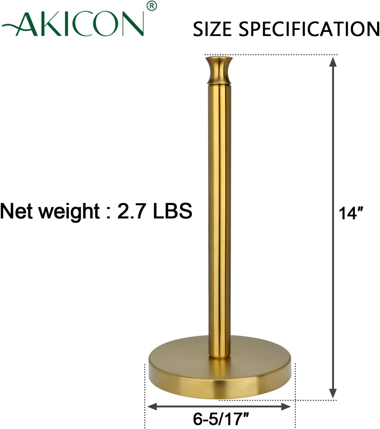 Paper Towel Holder Stand for Kitchen Countertop & Dining Room Table (Brushed Gold Brass Paper Towel Holder Stand