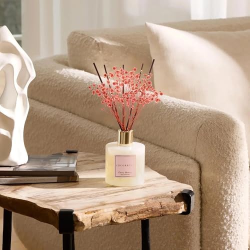 COCORRÍNA Reed Diffuser - Cherry Blossom 6.7 Fl.oz Reed Diffuser Set with Sticks & Preserved Baby's Breath, Reed