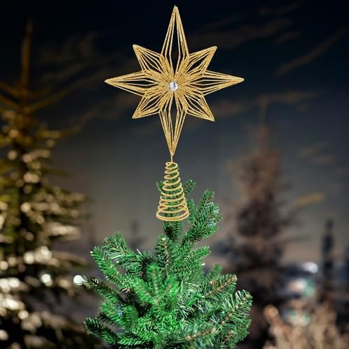 Kurt Adler 12-inch Unlit Gold Glittered 6-Point Star Treetop