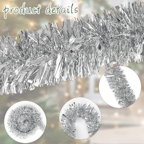 Decora 33 Feet Silver Tinsel Garland, Christmas Metallic Hanging Tinsel Garland for Xmas Tree Home and Party Decoration (Pack of 2)