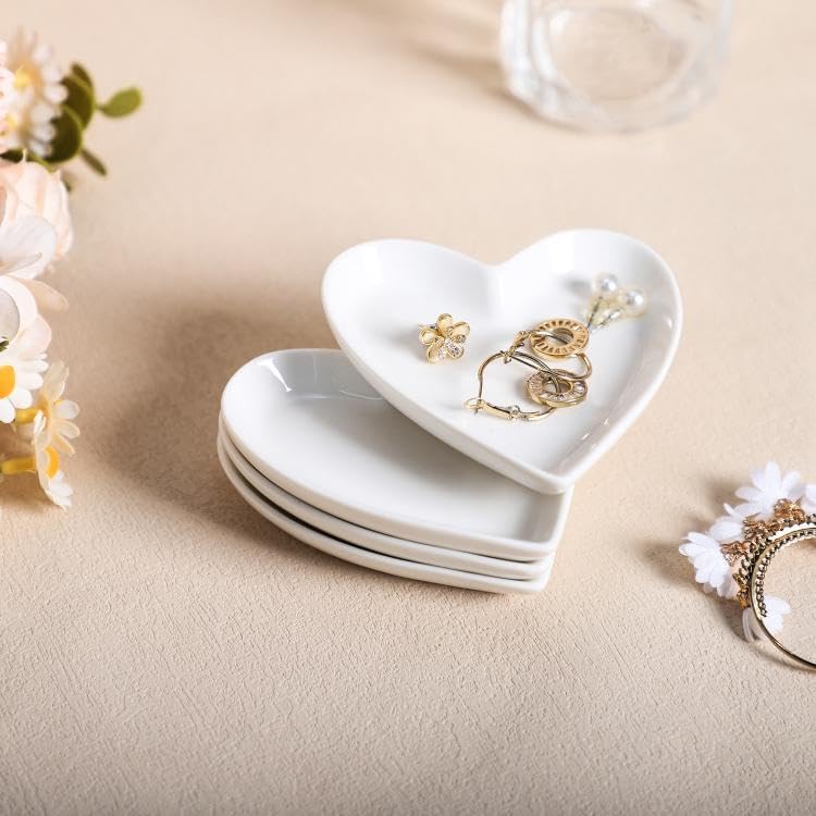 Ceramic Heart Shape Jewelry Trays Jewelry Dishes Storage Trays / White / Set of 4