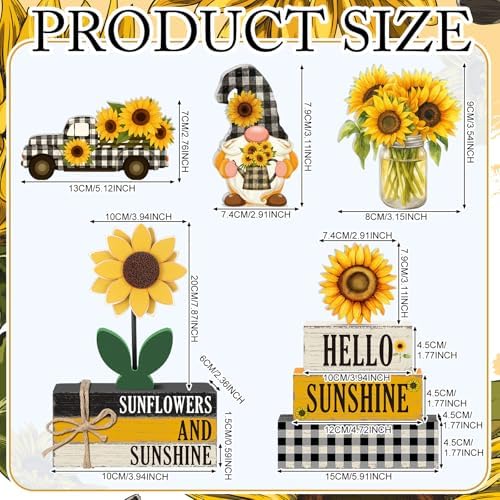 11 Pcs Sunflower Table Centerpiece Decorations, Wooden Stacked Sign