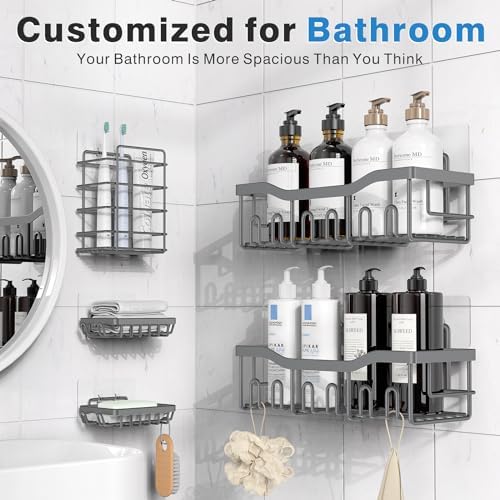 Shower Caddy 5 Pack,Adhesive Shower Organizer for Bathroom Storage&Home Decor&Kitchen,No Drilling,Large