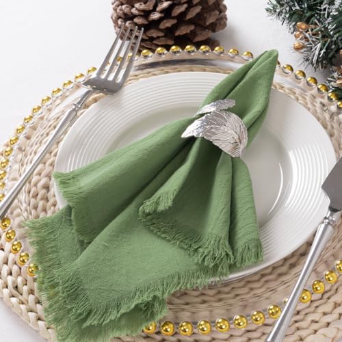 DeZerlor Sage Green Summer Cotton Linen Washable Cloth Napkins Set of 6