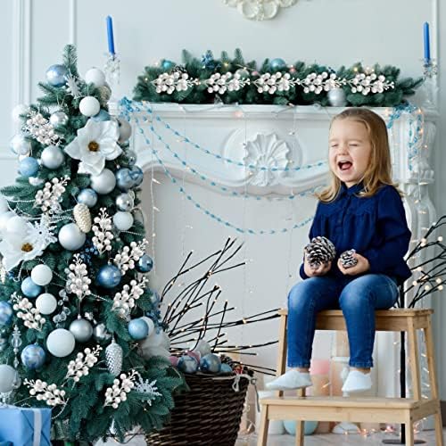 24 Pack Glitter Silver Berry Stems,7.5 Inch Christmas Sparking Silver Faux Winter Berry Sprigs,Artificial Berries Branches for Christmas Tree Garland Wreath Crafts Season Winter Home Decor