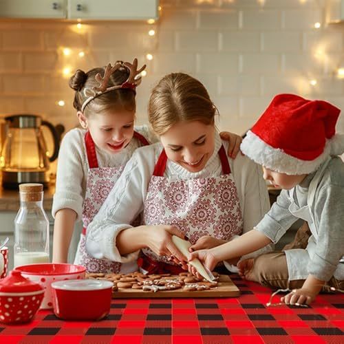 Gistome 3-Piece 54 x 108 Inch Buffalo Plaid Plastic Tablecloth - Red and Black Checkered Design, Disposable Rectangle Table Cover for Dining, Birthday, Christmas, Fall and Winter Themed Decorations