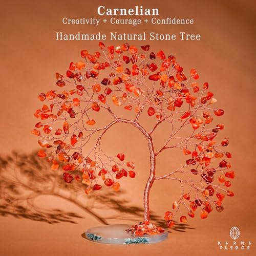 KARMAPLEDGE Crystal Tree of Life for Home, Office, Room, Wall Decor to Bring Money & Good Luck, Handmade Carnelian