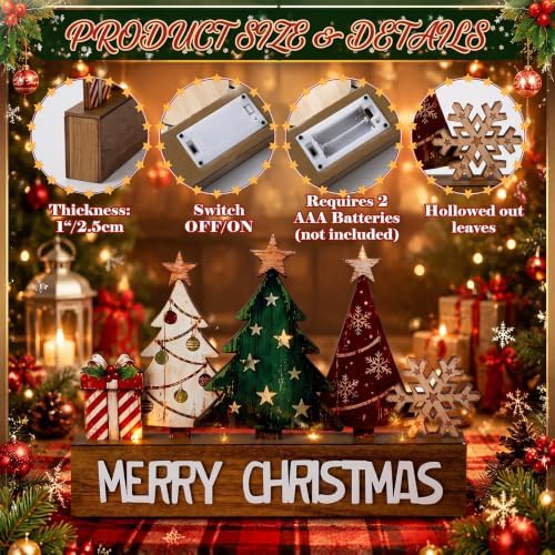 Patelai Lighted Christmas Tree Table Decor, Rustic Wooden Tree with LED