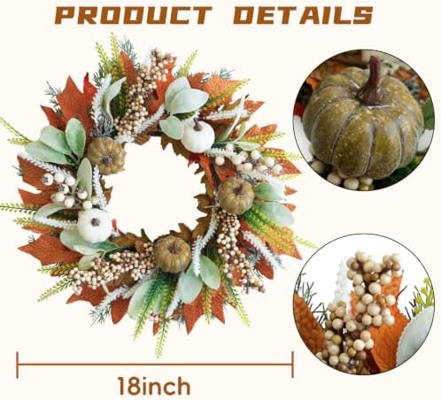 18 Inch Fall Wreath Maple Leaf Pumpkin for Front Door