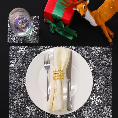 Snowkingdom Christmas Snowflake Silver Table Runner 11 Inch x 100 Feet Sparkly Silver Foil Glitter Metallic Mesh Dining Table Decorations for Seasonal Winter Xmas Festival Holiday Home Party