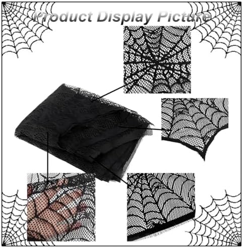 Halloween Spiderweb Decorations - 18inch × 96inch Halloween Mantel Scarf - Black Lace Spiderweb Mantle Scarf for Halloween Home Party Supplies - Halloween Party Decorations