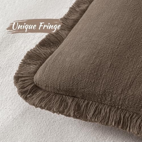 MIULEE Linen Fringe Decorative Euro Pillow Covers Chocolate Brown 24x24