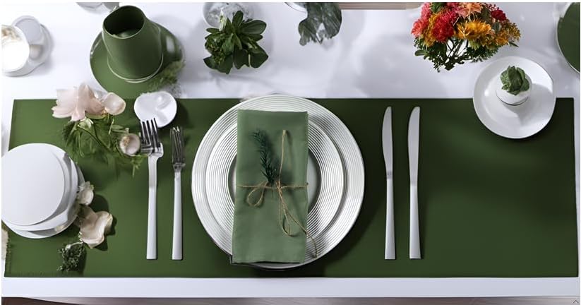 Solid Color Cotton Blended Dinner Cloth Napkins - Set of 12 (17 x 17 inches) - for Events & Home Use (Olive Green)
