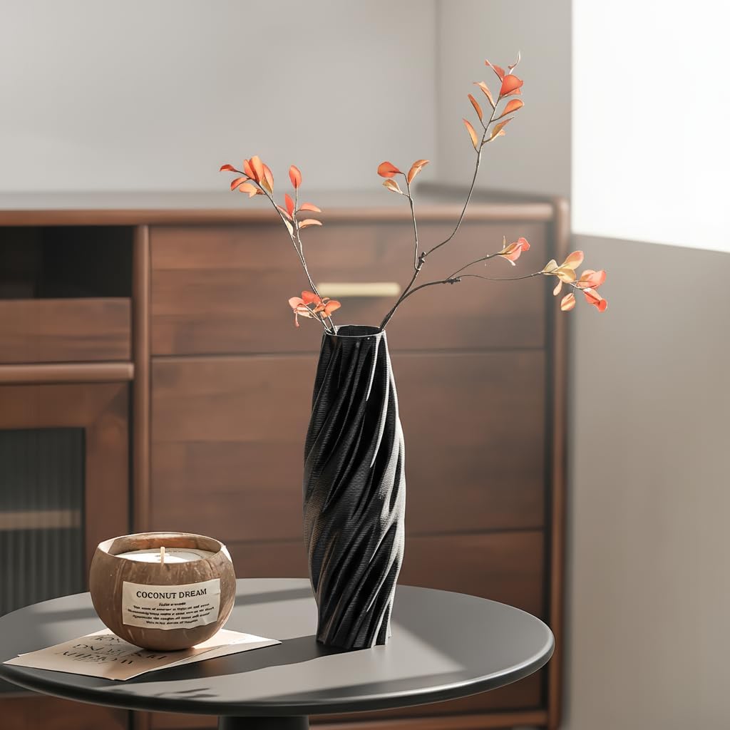 Black Sculptural Ceramic Vase / Black-c, 12 Inch