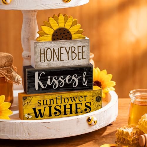 Lineshading 4 Pcs Sunflower Table Decor Farmhouse Summer Tiered Tray Decor