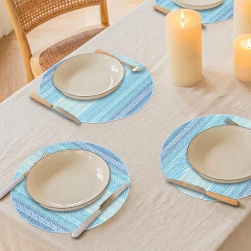 Niviy Round Placemats, Placemats Set of 6, 12x18 Inch Washable Place Mats Easy to Clean Heat Resistant Table Mats Wipeable Placemat for Holiday Party Kitchen Dining Table Decoration, Blue