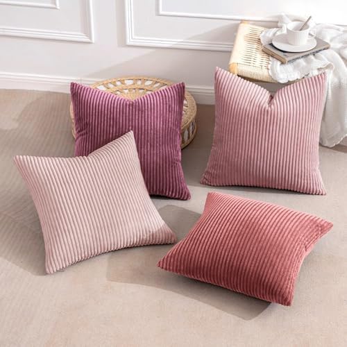 MIULEE Soft Corduroy Decorative Throw Pillow Covers Purple Pink 18x18