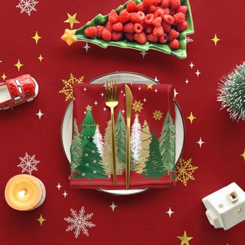 Horaldaily Christmas Tablecloth 52×70 Inch Rectangular, Christmas Trees Red Washable Table Cover for Party Picnic Dinner Decor