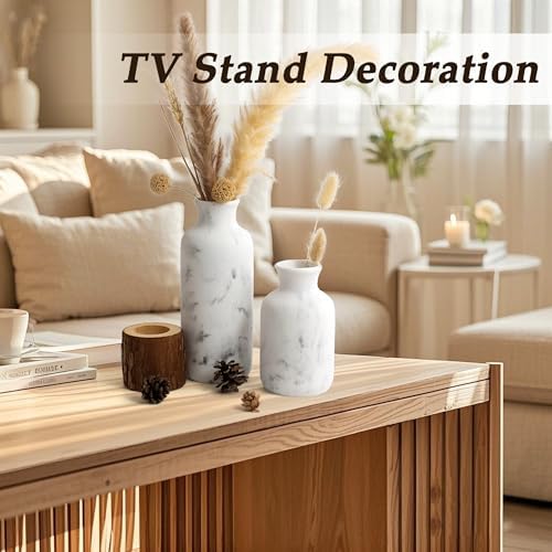 Resin 3 Piece Vase Set / White Marble Look