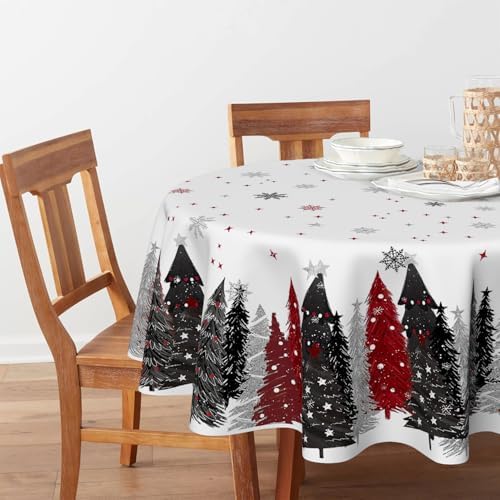 Horaldaily Christmas Tablecloth 90 x 90 Inch Round Christmas Trees Red