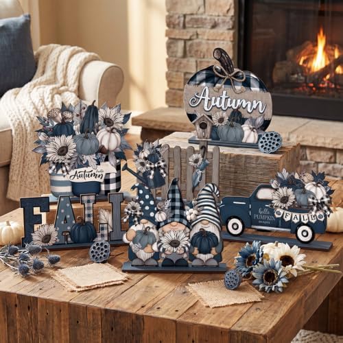 Wenqik 6 Pcs Fall Wooden Table Decorations for Home, Farmhouse Pumpkin
