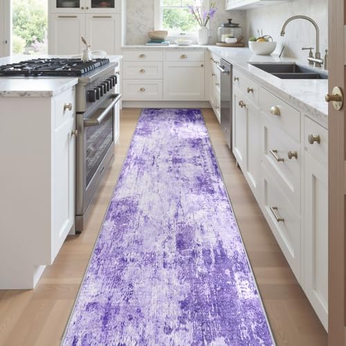 RELEANY Washable Runner 2'x8' Abstract Area Rug for Hallway Purple
