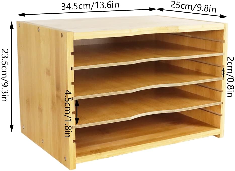 WKWKER File Organizer with 3 Adjustable Shelves Bamboo Document Letter Tray Paper File Sorter for Desktop Office Home