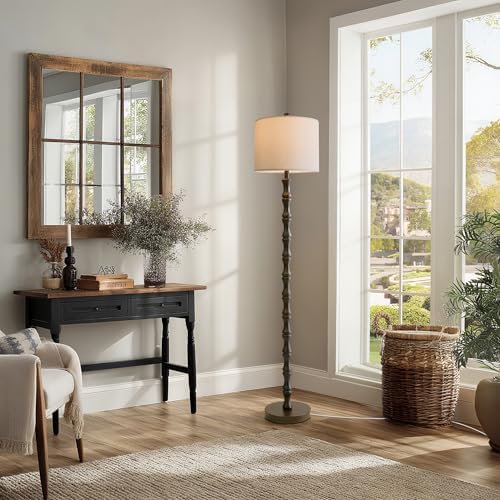 BOBOMOMO 62" Rustic Floor Lamp, Retro Farmhouse Standing Lamp with Rotary Switch, Resin Dark Brown Floor Lamp for