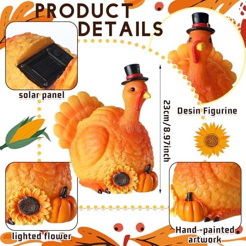 Lineshading Turkey Solar Light Figurine, Resin Thanksgiving Fall Decor, 9in