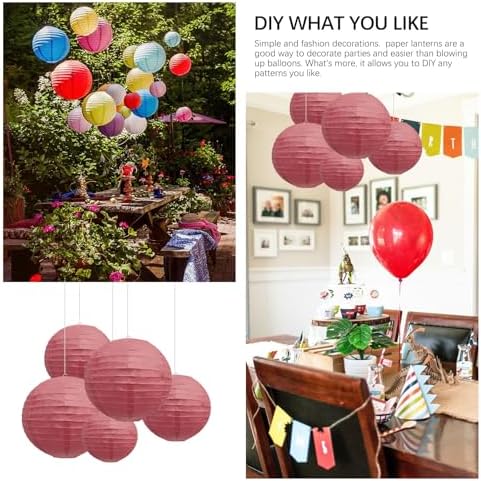 20Pcs Burgundy Paper Lanterns for Parties, 4” 6” 8” 10” 12” Chinese Asian Hanging Round Paper Lanterns for Birthday Wedding Halloween Christmas Home Decor Party Decor