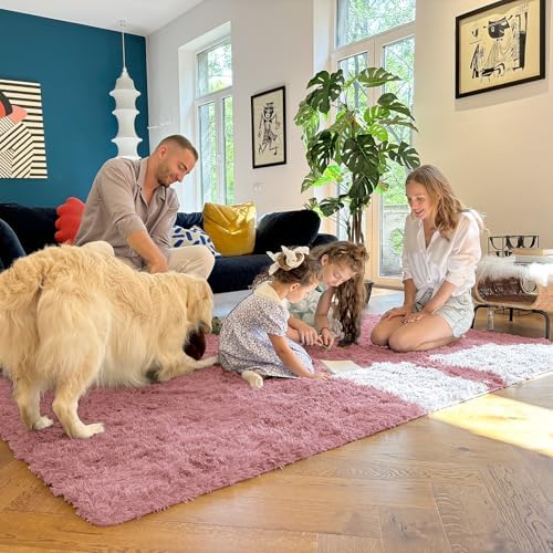 OLANLY 8x10 Machine Washable Large Area Rugs for Living Room, Bedroom, Soft Fluffy Shaggy Bedside Rug, Indoor Floor