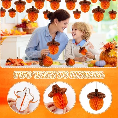 15Pcs Fall Acorn Honeycomb Decorations, Thanksgiving Decor