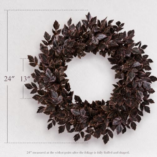 Fall Decor for Front Door-Plum Leaves Wreath, Both Halloween and Fall